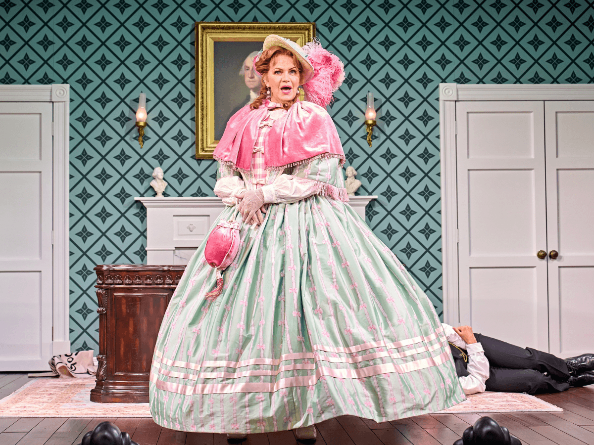 Victorian-era character on stage during Oh, Mary Westend show performance
