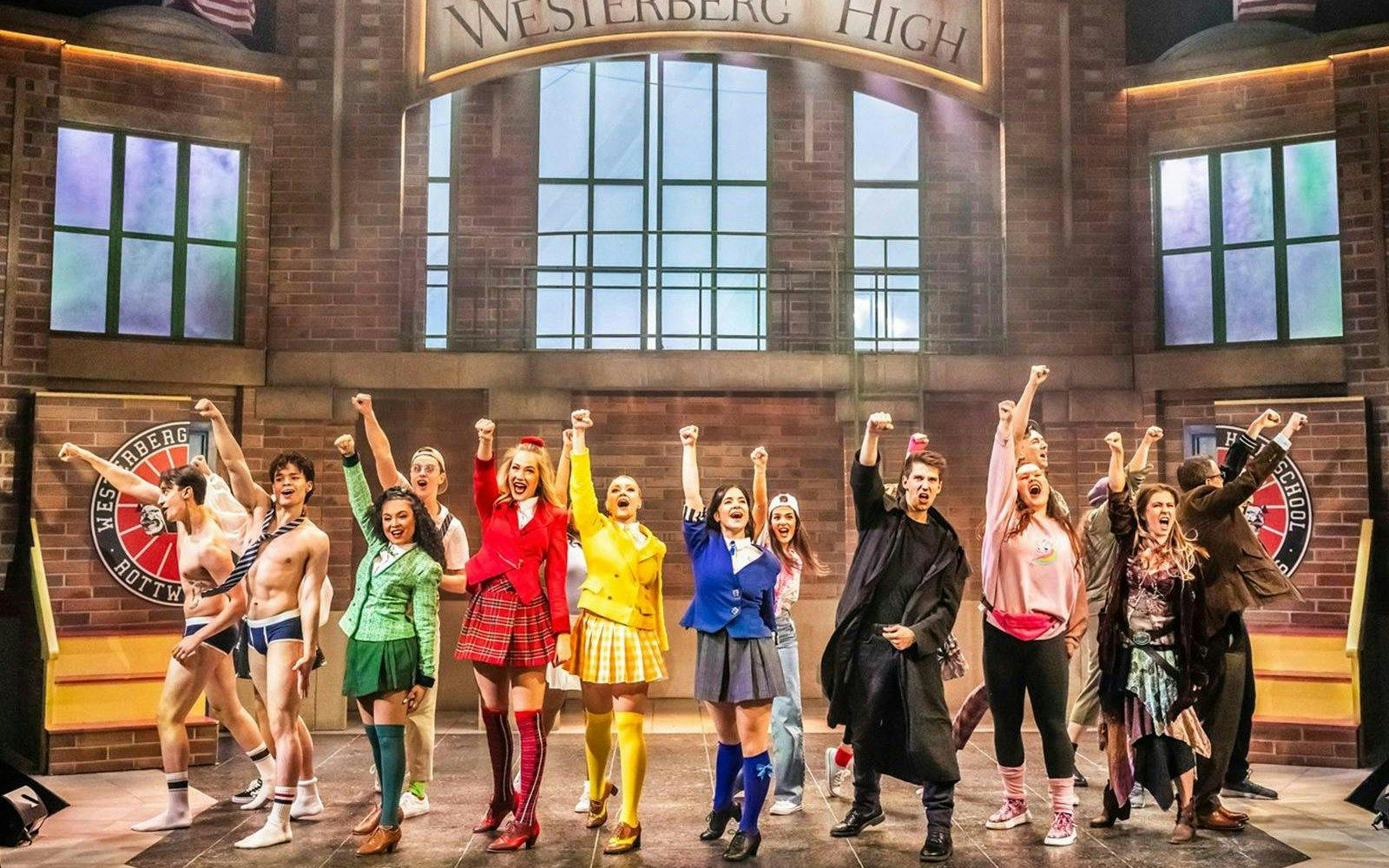 Cast of Heathers the Musical performing on West End stage at Westerberg High