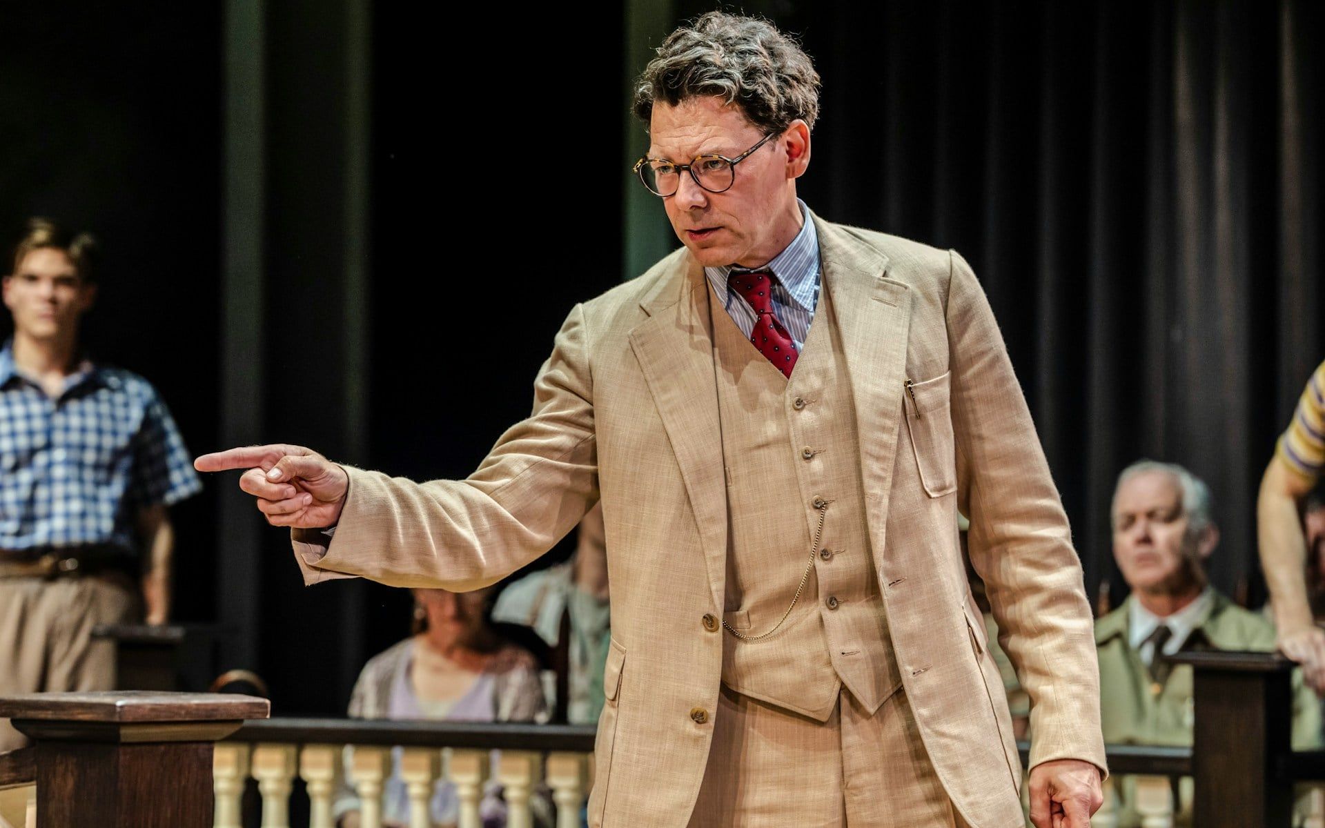 Actor in courtroom scene from "To Kill a Mockingbird" West End show