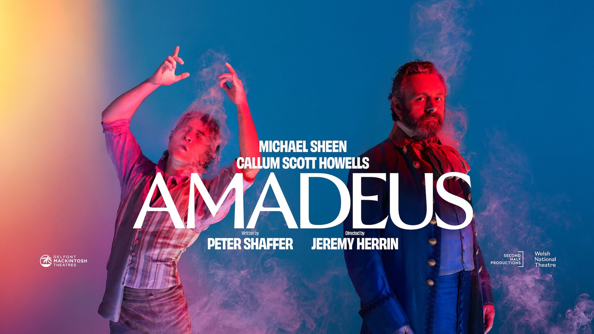 Amadeus key art with Michael Sheen as Salieri and Callum Scott Howells as Mozart