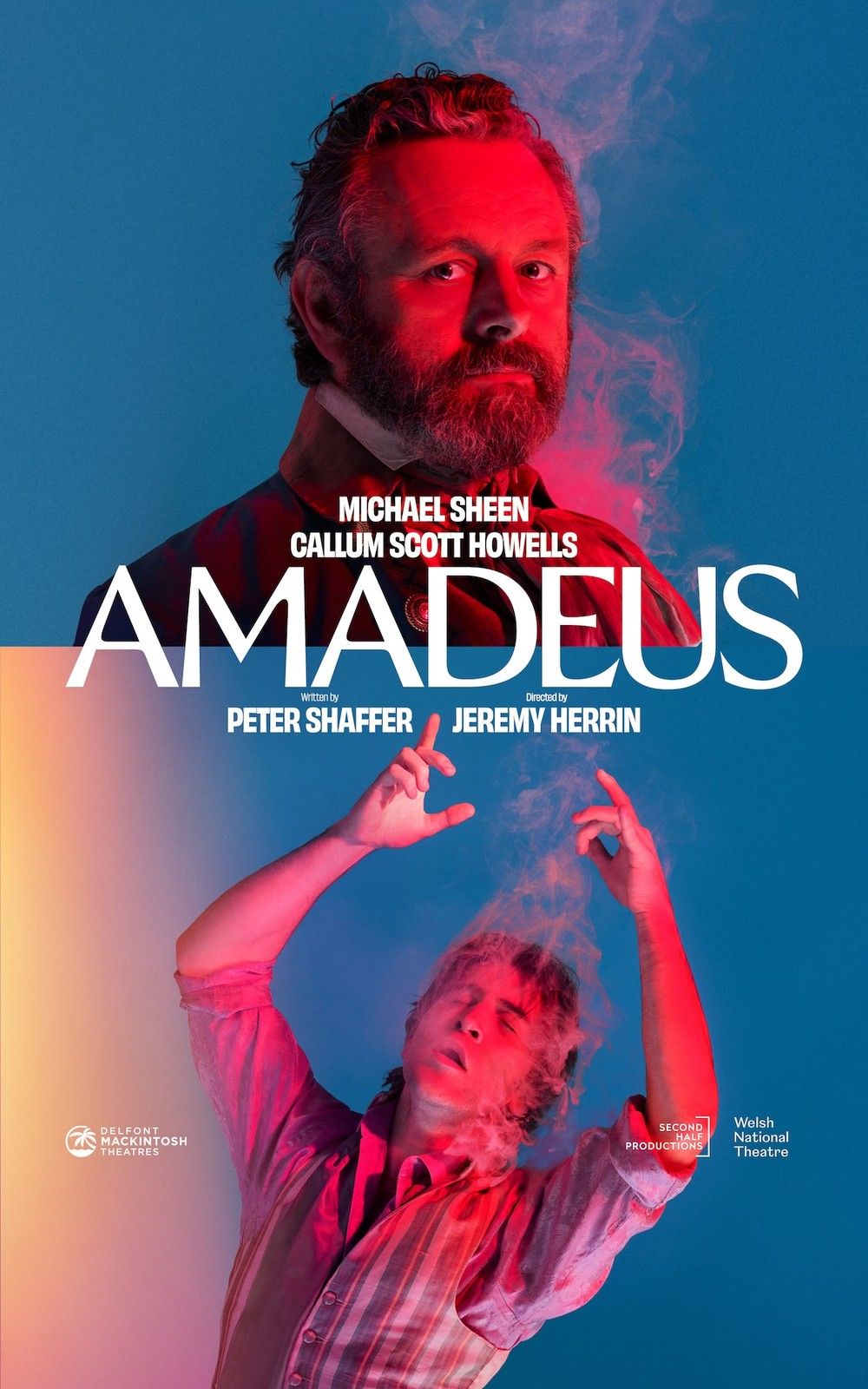 Amadeus key art with Michael Sheen as Salieri and Callum Scott Howells as Mozart