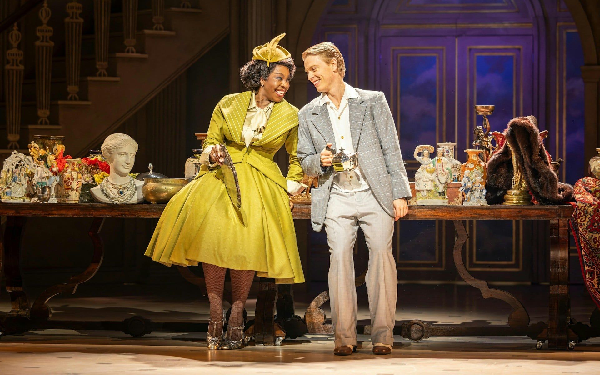 Stage actors in period costumes during High Society performance, Westend