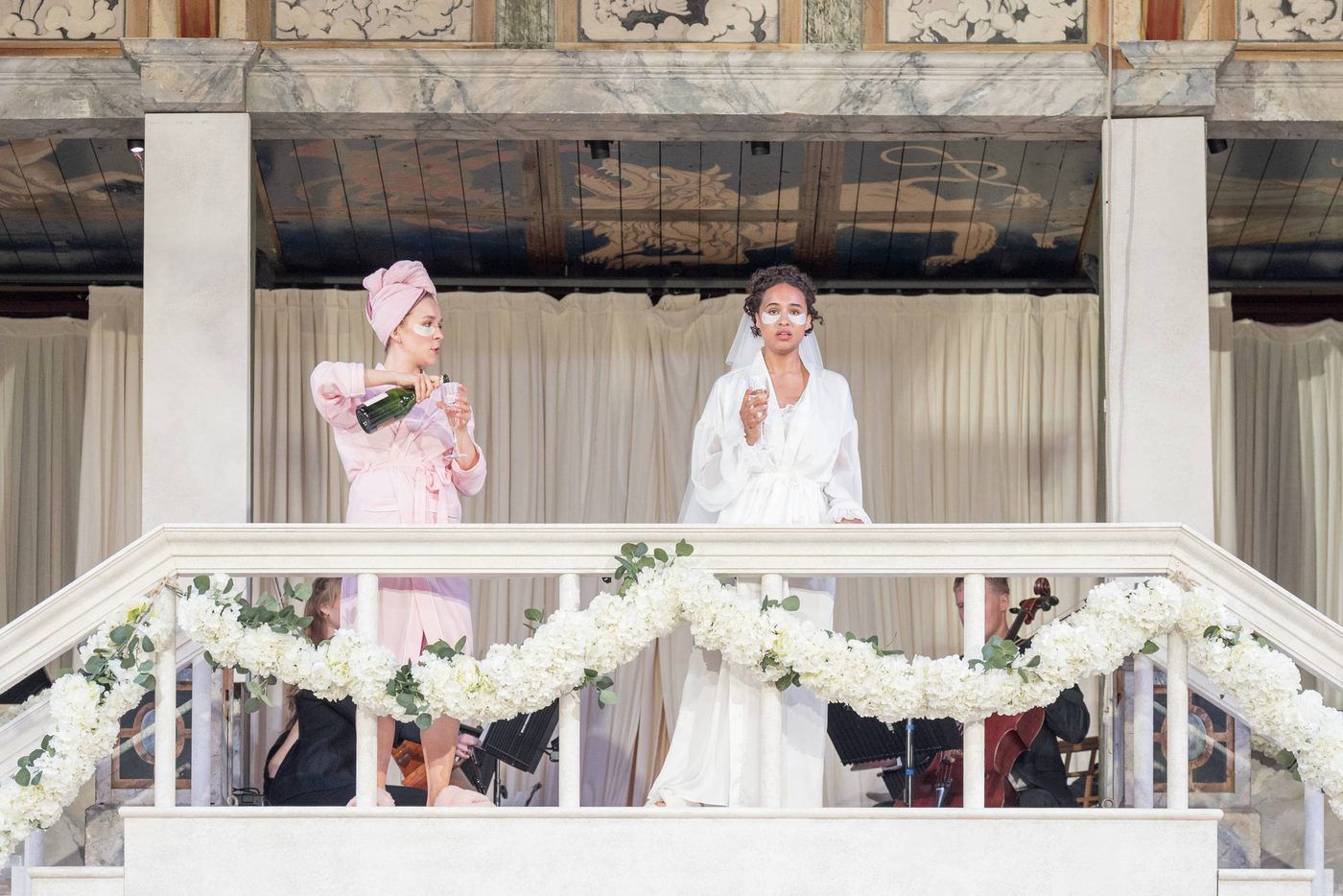 Production photograph from Much Ado About Nothing at Shakespeare's Globe