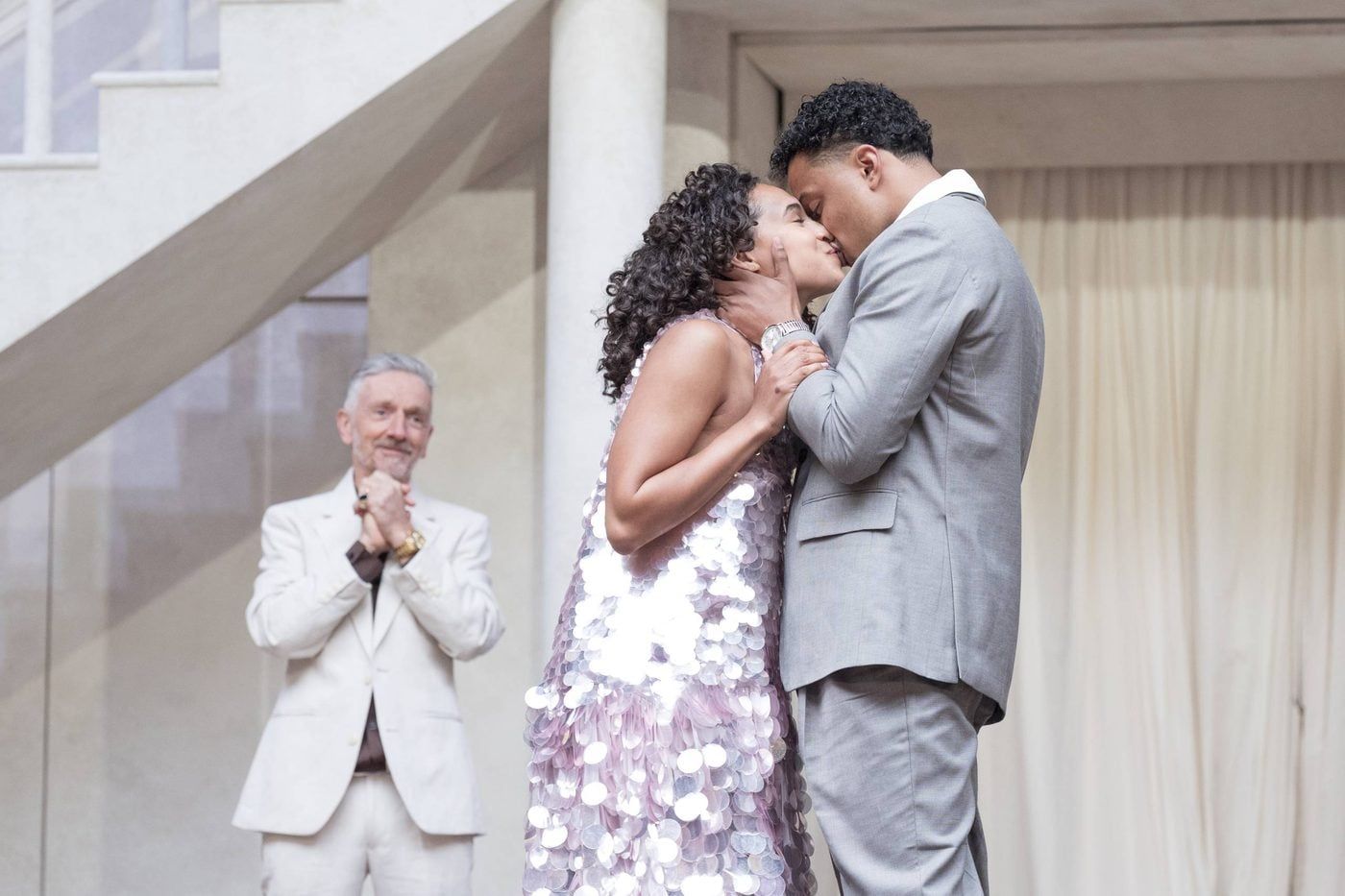 Production photograph from Much Ado About Nothing at Shakespeare's Globe