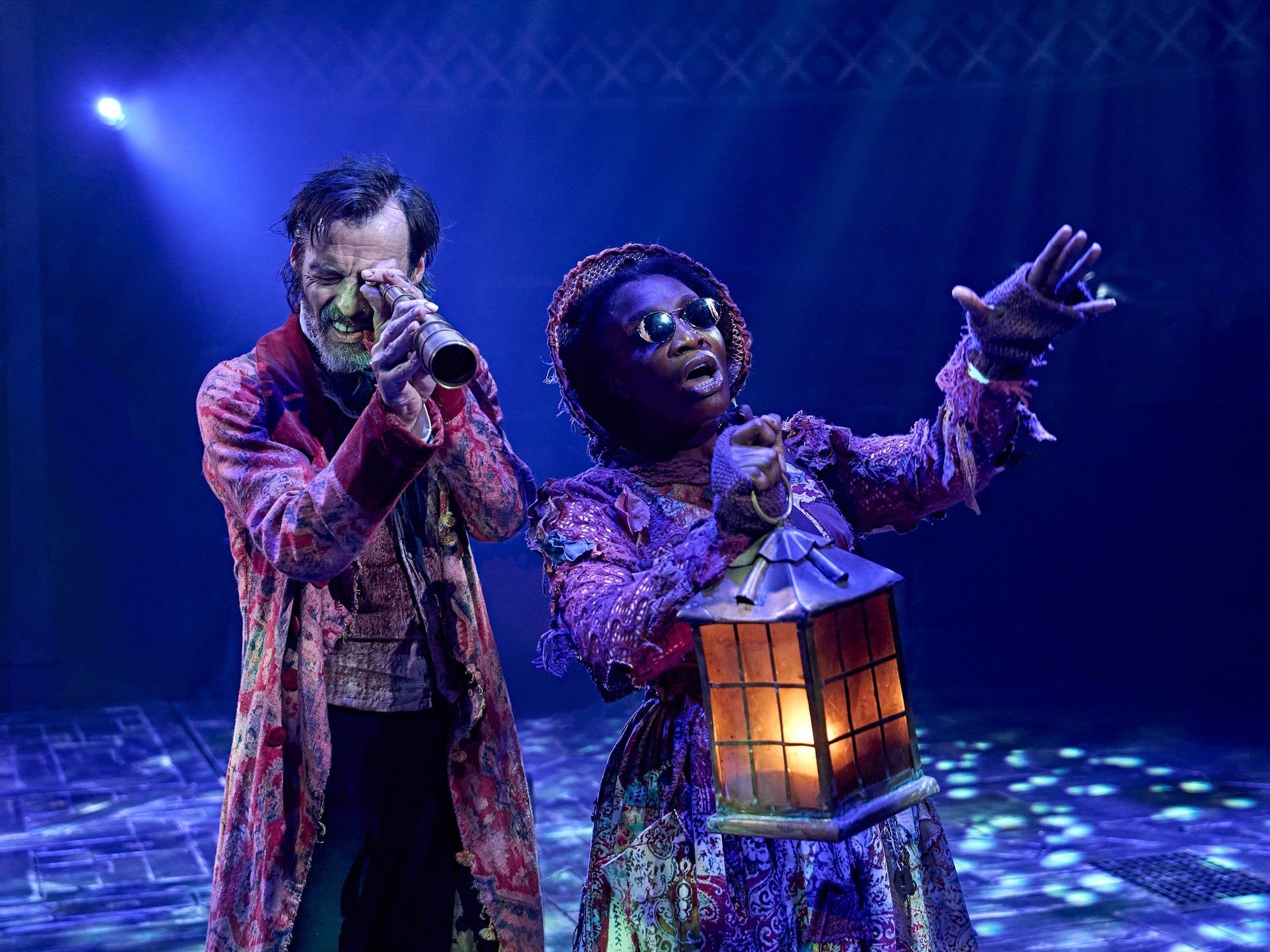 A Christmas Carol at The Old Vic (previous year's production): Scrooge with the Ghost of Christmas Present. Photo: Manuel Harlan