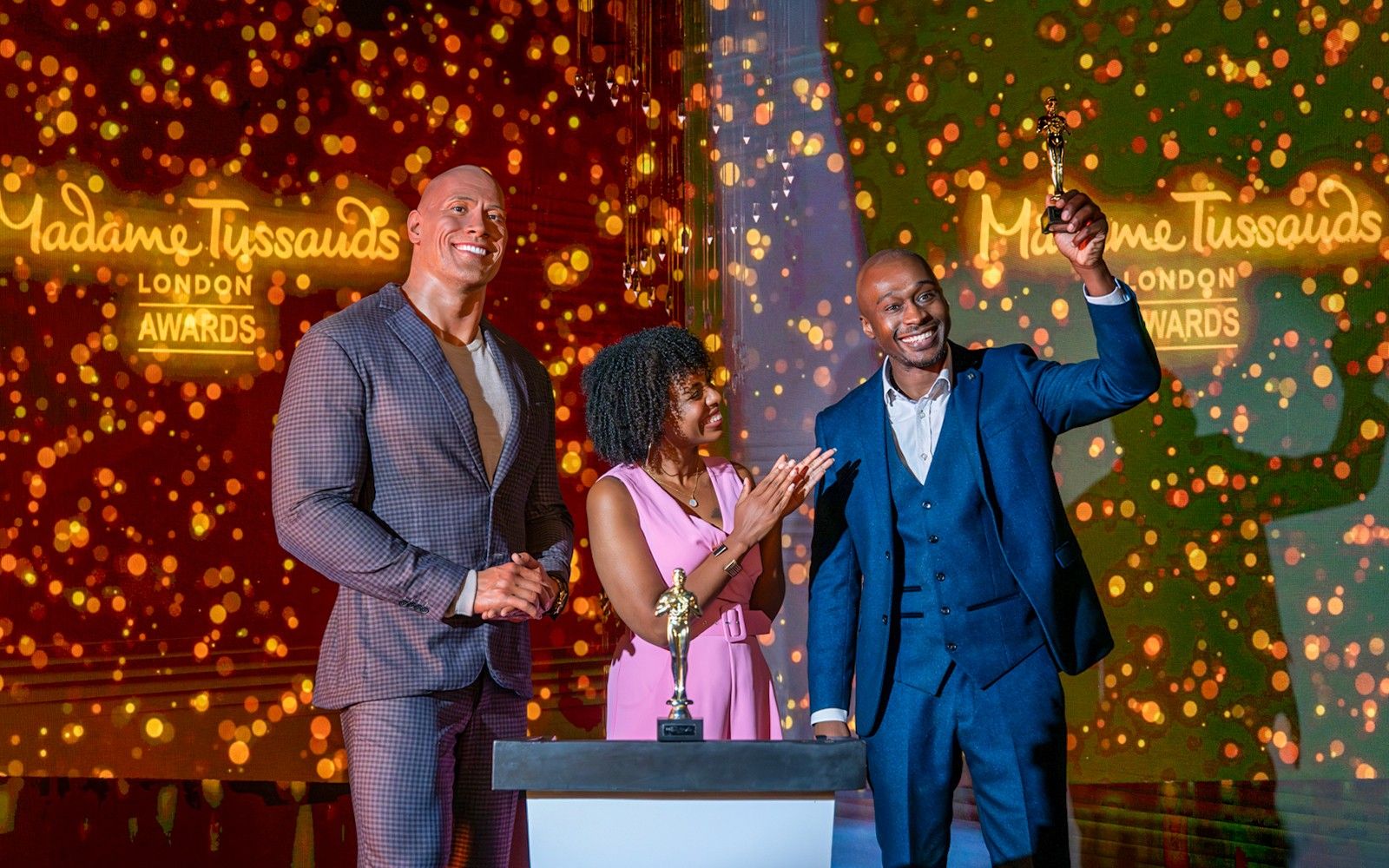 The Rock wax figure at Madame Tussauds London.