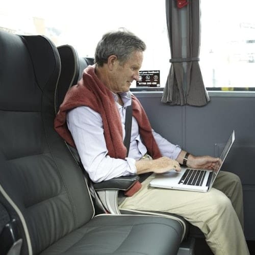 Relax in reclining leather seats with headrests