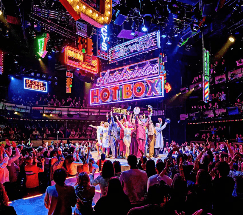 Stage set and lighting for Guys and Dolls at its London West End theatre