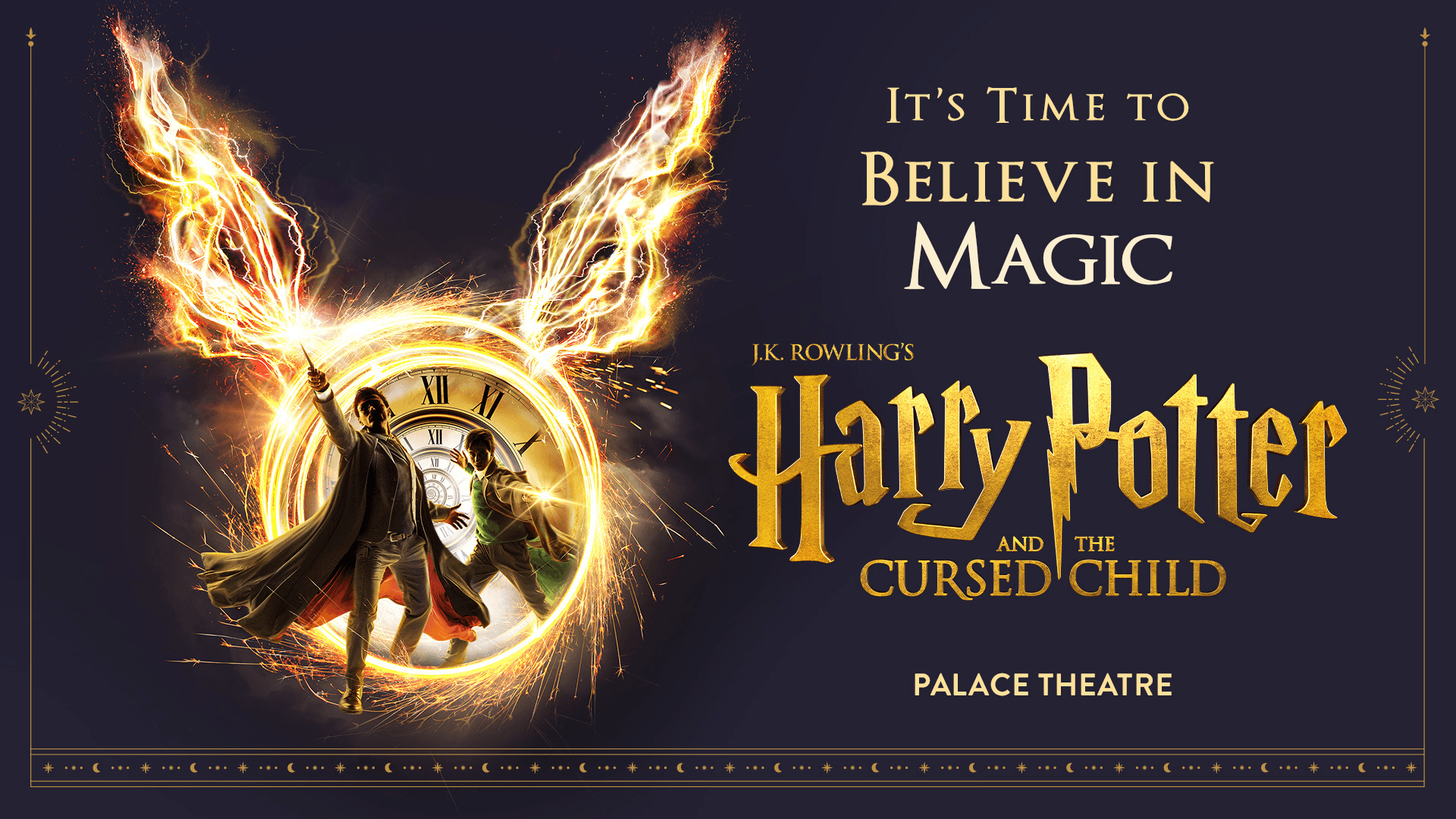 Harry Potter and the Cursed Child musical theatre cast in costume during a live performance in London