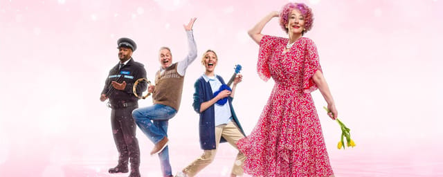 Cast performing a live musical number in Allegra at the Harold Pinter Theatre in London